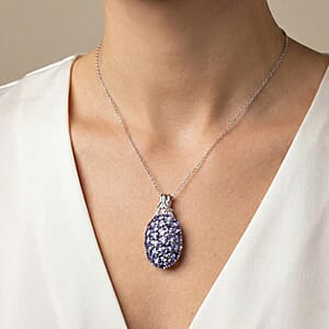 D'Joy Tanzanite and White Zircon 4.40 ctw Forest Radiance Pendant Necklace in Rhodium Over Sterling Silver 20 Inches 