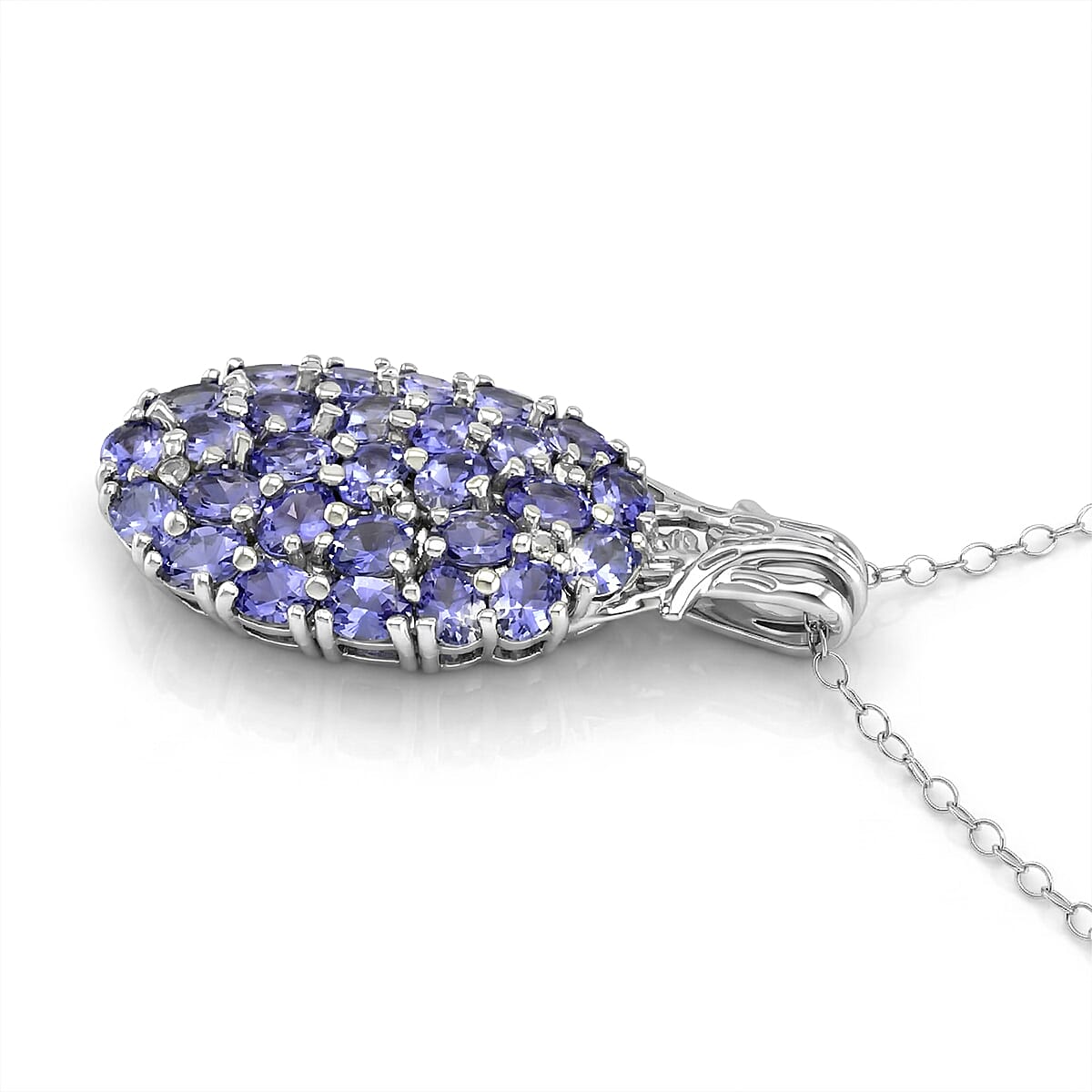 D'Joy Tanzanite and White Zircon 4.90 ctw Pendant Necklace in Rhodium Over Sterling Silver 20 Inches  image number 3
