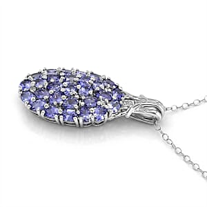 D'Joy Tanzanite and White Zircon 4.40 ctw Forest Radiance Pendant Necklace in Rhodium Over Sterling Silver 20 Inches 