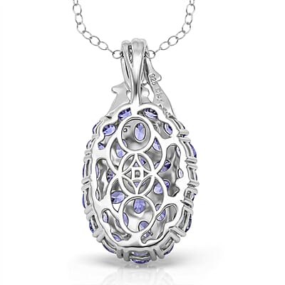 D'Joy Tanzanite and White Zircon 4.40 ctw Forest Radiance Pendant Necklace in Rhodium Over Sterling Silver 20 Inches