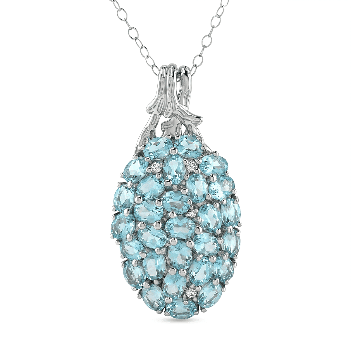 D'Joy Betroka Blue Apatite and White Zircon 5.40 ctw Forest Radiance Pendant Necklace in Rhodium Over Sterling Silver 20 Inches