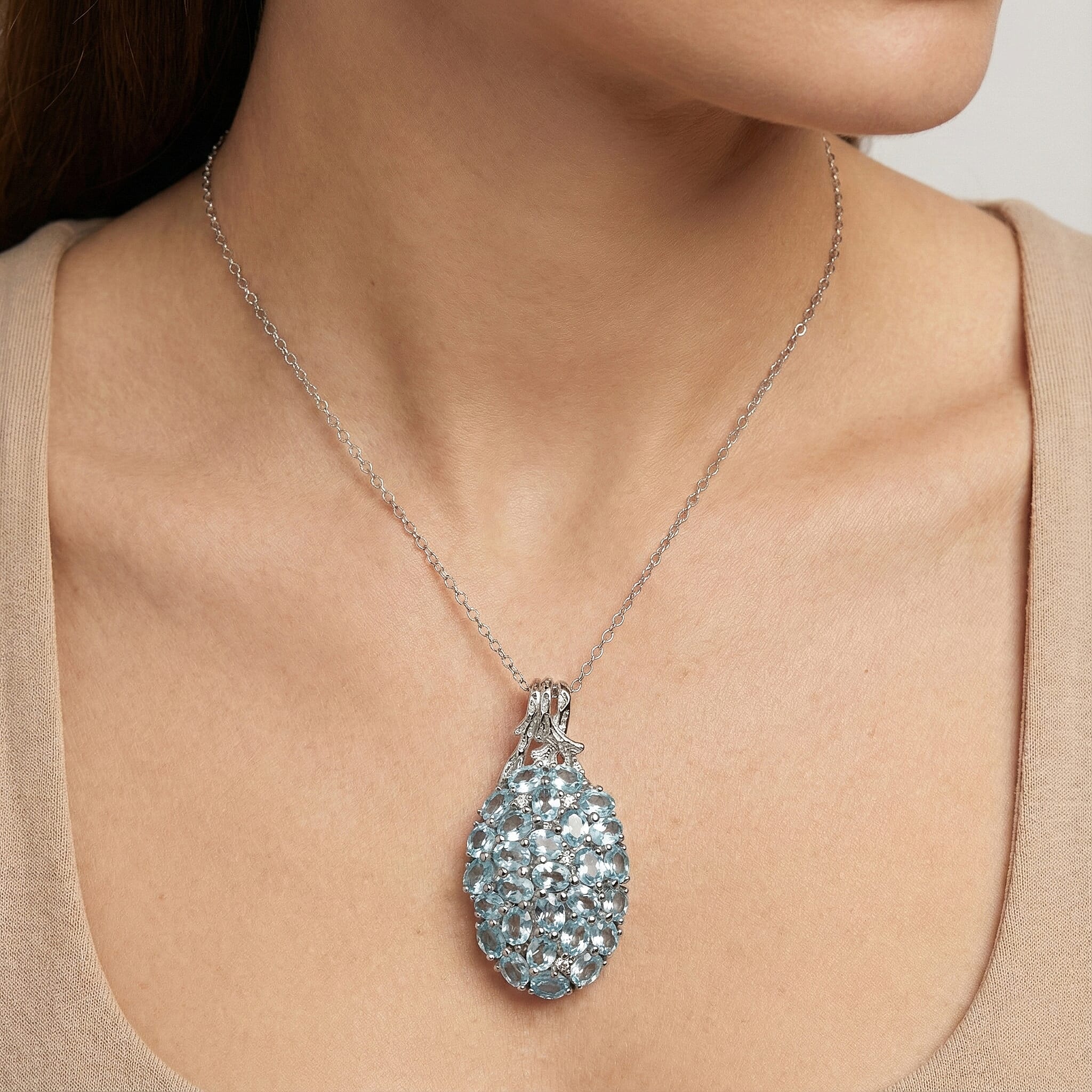 D'Joy Betroka Blue Apatite and White Zircon 5.40 ctw Forest Radiance Pendant Necklace in Rhodium Over Sterling Silver 20 Inches