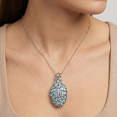 D'Joy Betroka Blue Apatite and White Zircon 5.40 ctw Forest Radiance Pendant Necklace in Rhodium Over Sterling Silver 20 Inches