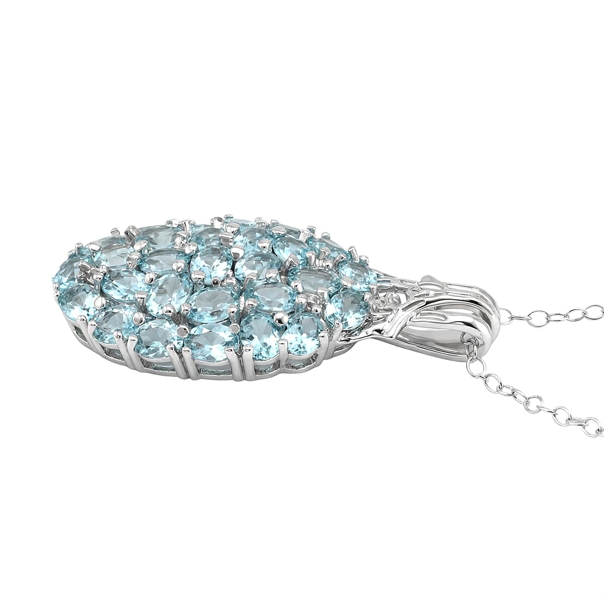 D'Joy Betroka Blue Apatite and White Zircon 5.40 ctw Forest Radiance Pendant Necklace in Rhodium Over Sterling Silver 20 Inches