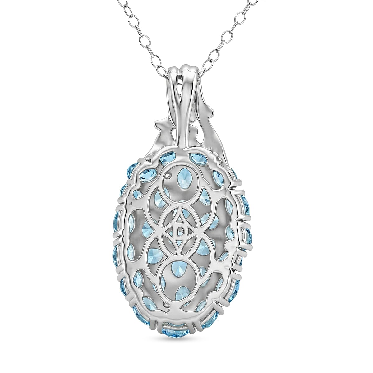 D'Joy Betroka Blue Apatite and White Zircon 5.40 ctw Forest Radiance Pendant Necklace in Rhodium Over Sterling Silver 20 Inches