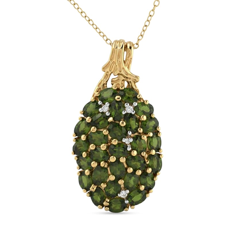 D'Joy Chrome Diopside and White Zircon 5.25 ctw Forest Radiance Pendant Necklace in 18K Vermeil Yellow Gold Over Sterling Silver 20 Inches