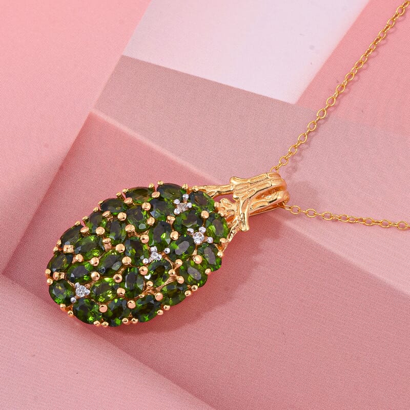 D'Joy Chrome Diopside and White Zircon 5.25 ctw Forest Radiance Pendant Necklace in 18K Vermeil Yellow Gold Over Sterling Silver 20 Inches