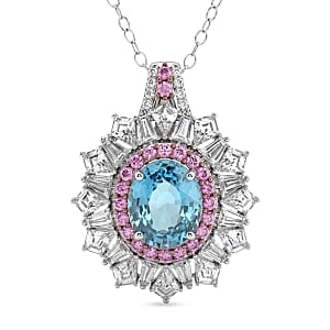 D'Joy Cambodian Blue Zircon and Multi Gemstone 7.65 ctw Pendant Necklace in Rhodium Over Sterling Silver 20 Inches 