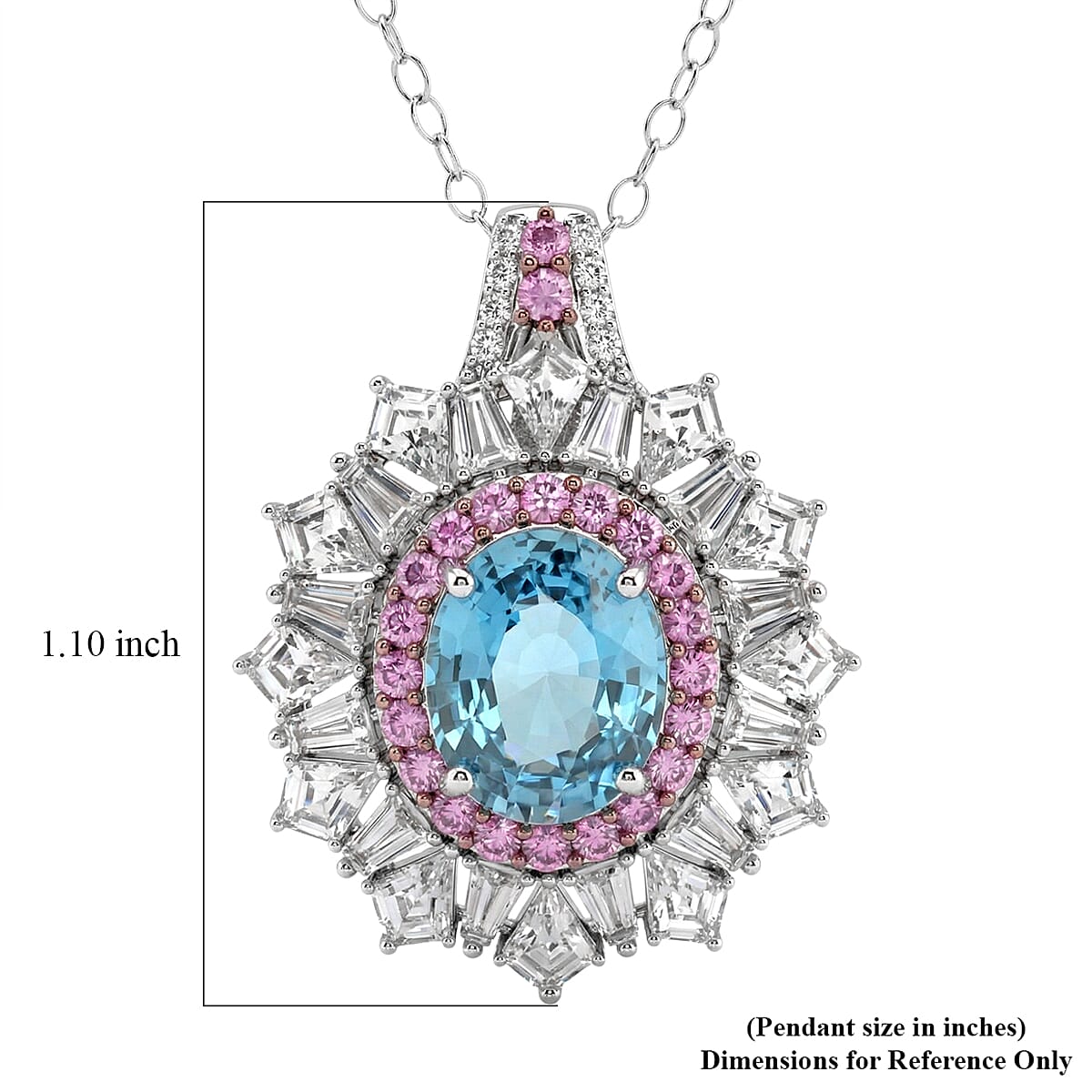 D'Joy Cambodian Blue Zircon and Multi Gemstone 7.65 ctw Pendant Necklace in Rhodium Over Sterling Silver 20 Inches  image number 5