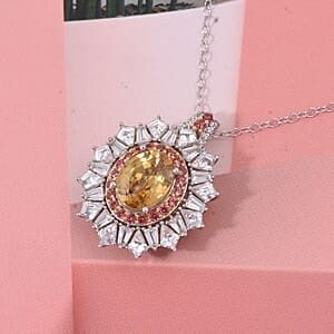 D'Joy Golden Zircon and Multi Gemstone 7.70 ctw Imperial Bloom Crown Pendant Necklace in Rhodium Over Sterling Silver 20 Inches 