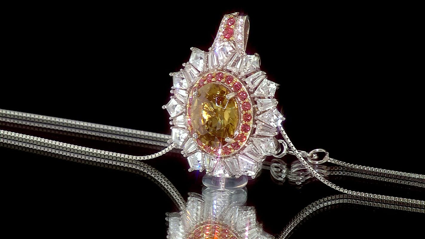 D'Joy Cambodian Blue Zircon, Multi Gemstone Pendant Necklace (20 Inches) in Rhodium Over Sterling Silver 7.65 ctw