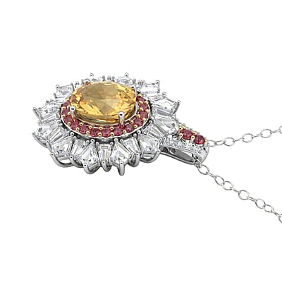D'Joy Golden Zircon and Multi Gemstone 7.70 ctw Imperial Bloom Crown Pendant Necklace in Rhodium Over Sterling Silver 20 Inches