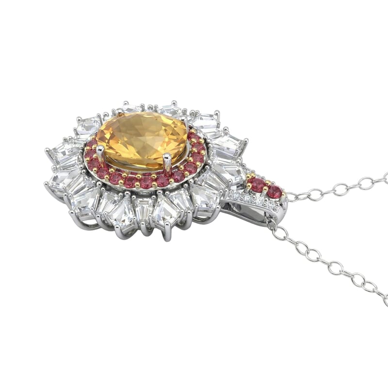 D'Joy Golden Zircon and Multi Gemstone 7.70 ctw Imperial Bloom Crown Pendant Necklace in Rhodium Over Sterling Silver 20 Inches