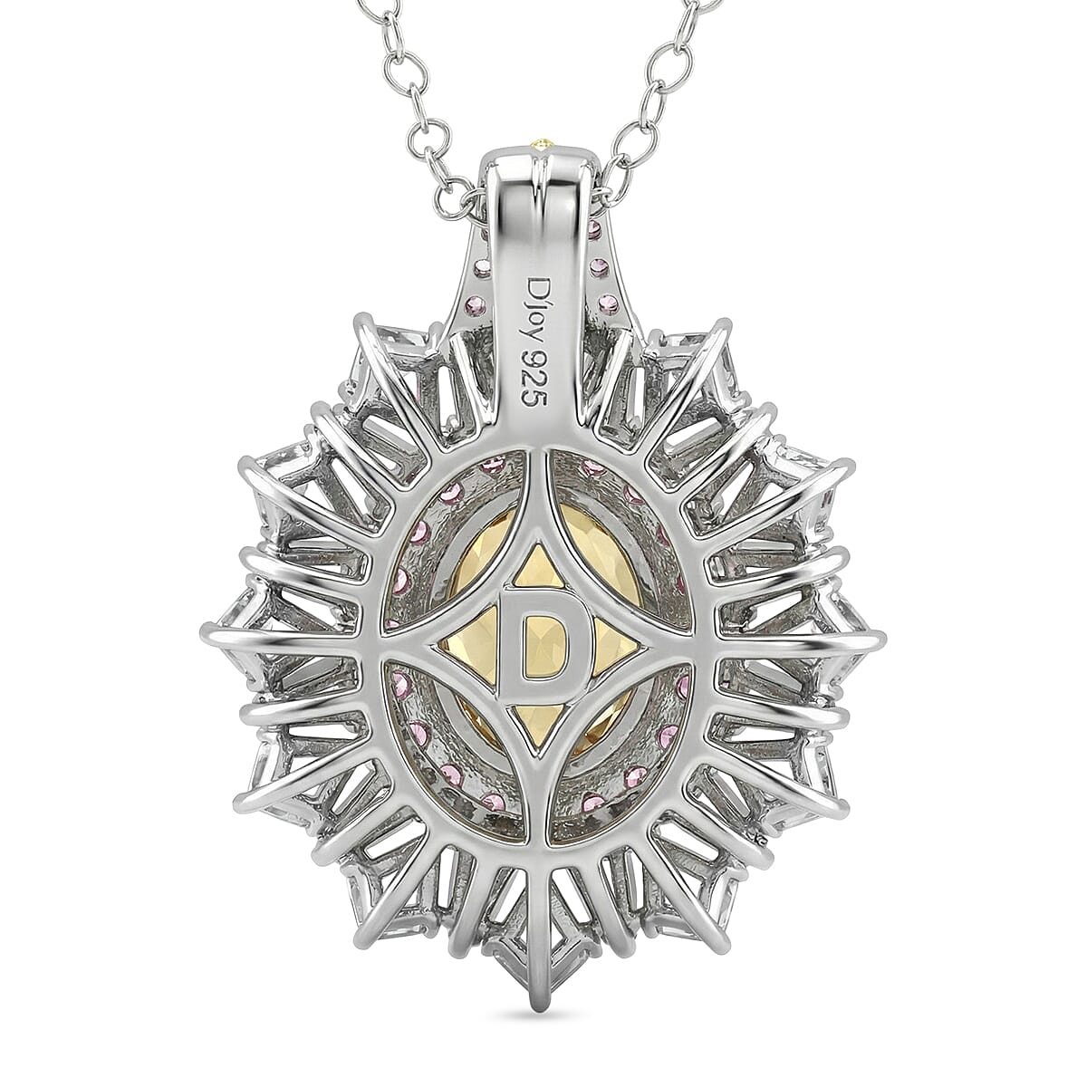 D'Joy Golden Zircon and Multi Gemstone 7.70 ctw Imperial Bloom Crown Pendant Necklace in Rhodium Over Sterling Silver 20 Inches