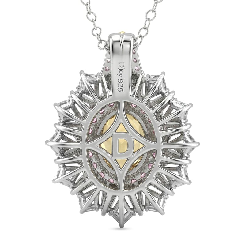 D'Joy Golden Zircon and Multi Gemstone 7.70 ctw Imperial Bloom Crown Pendant Necklace in Rhodium Over Sterling Silver 20 Inches