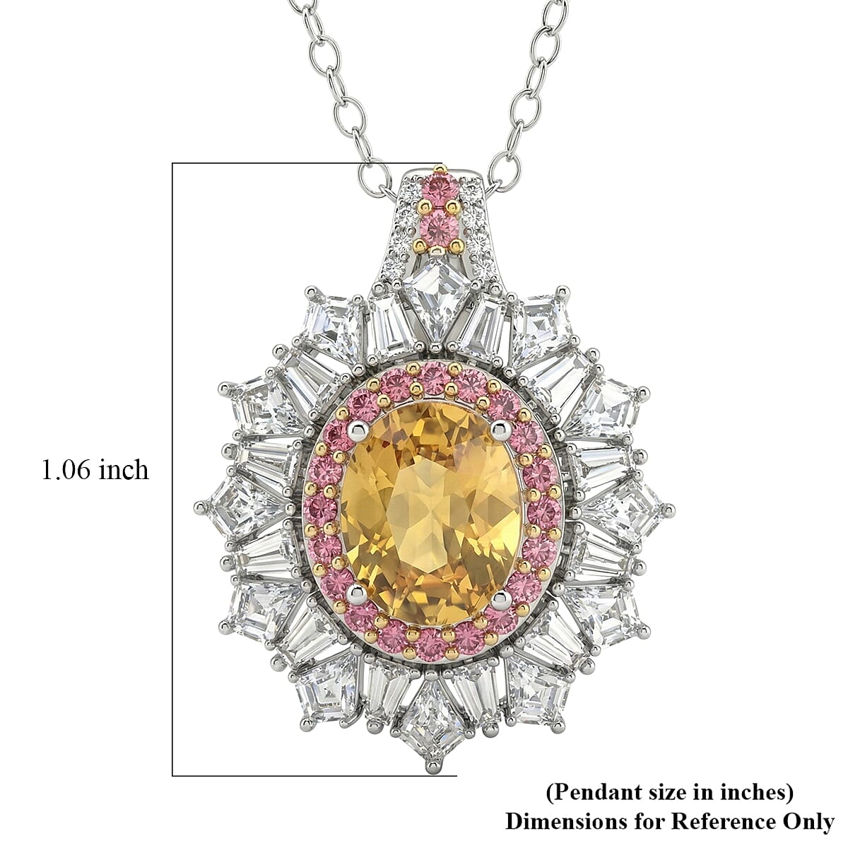 D'Joy Golden Zircon and Multi Gemstone 7.70 ctw Imperial Bloom Crown Pendant Necklace in Rhodium Over Sterling Silver 20 Inches