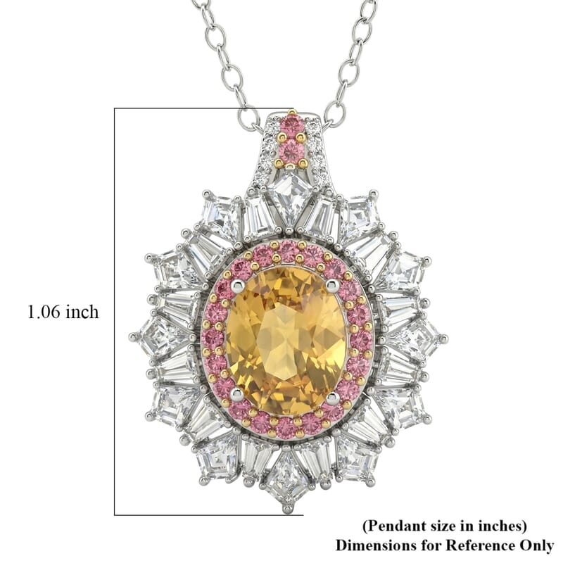 D'Joy Golden Zircon and Multi Gemstone 7.70 ctw Imperial Bloom Crown Pendant Necklace in Rhodium Over Sterling Silver 20 Inches