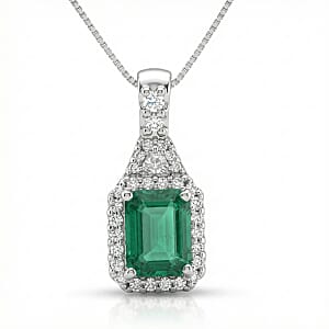 D'Joy Premium Kagem Zambian Emerald and Moissanite 2.00 ctw Pendant Necklace in Rhodium Over Sterling Silver 20 Inches 