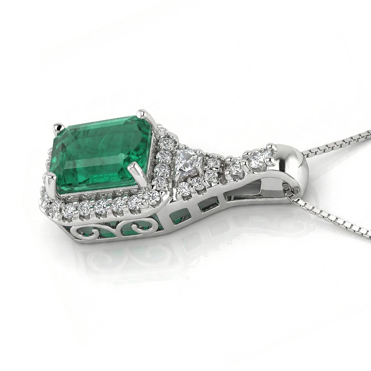 D'Joy Premium Kagem Zambian Emerald and Moissanite 2.00 ctw Pendant Necklace in Rhodium Over Sterling Silver 20 Inches  image number 2