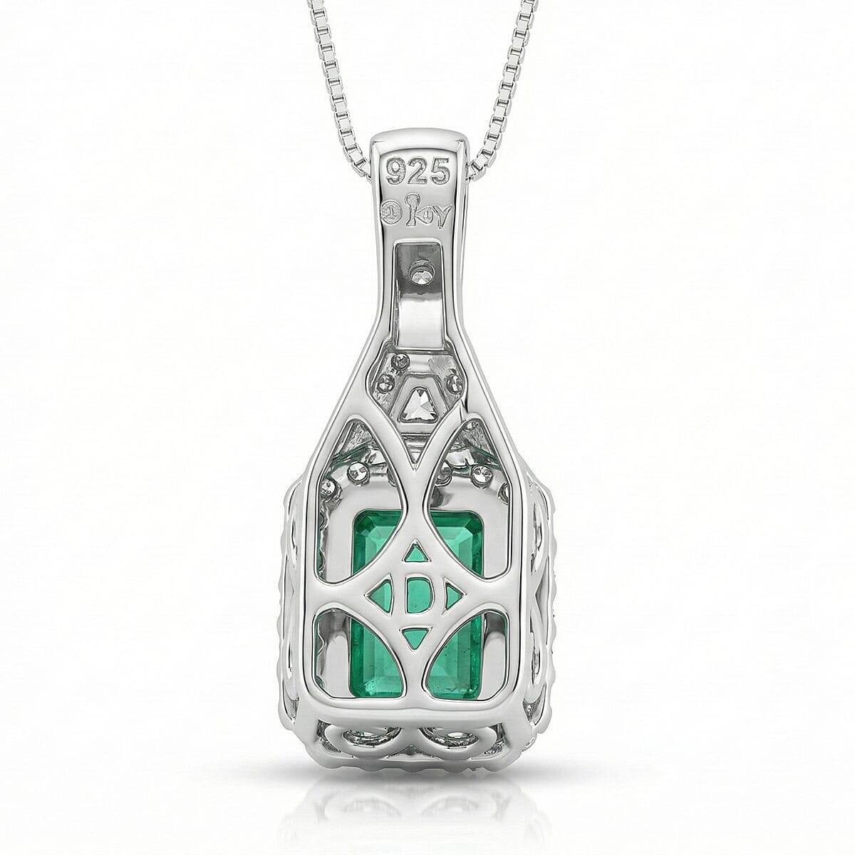 D'Joy Premium Kagem Zambian Emerald and Moissanite 2.00 ctw Pendant Necklace in Rhodium Over Sterling Silver 20 Inches  image number 3