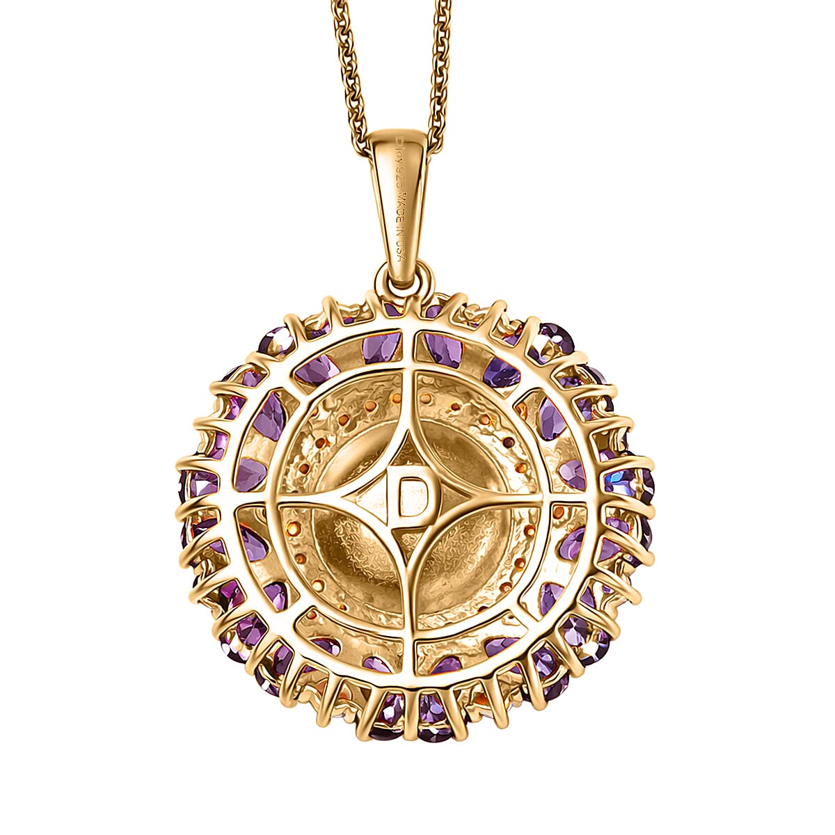 D'Joy South Sea Golden Cultured Pearl and Multi Gemstone 5.35 ctw Royal Bloom Pendant Necklace in 18K Vermeil Yellow Gold Over Sterling Silver 20 Inches (Del. in 7-10 Days)  image number 4