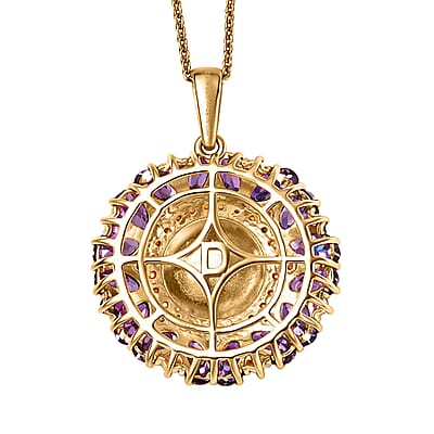 D'Joy South Sea Golden Cultured Pearl and Multi Gemstone 5.35 ctw Royal Bloom Pendant Necklace in 18K Vermeil Yellow Gold Over Sterling Silver 20 Inches