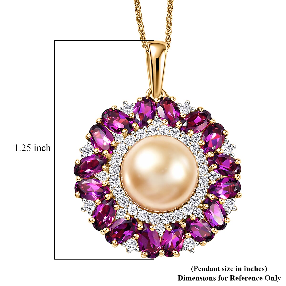 D'Joy South Sea Golden Cultured Pearl and Multi Gemstone 5.35 ctw Royal Bloom Pendant Necklace in 18K Vermeil Yellow Gold Over Sterling Silver 20 Inches (Del. in 7-10 Days)  image number 5