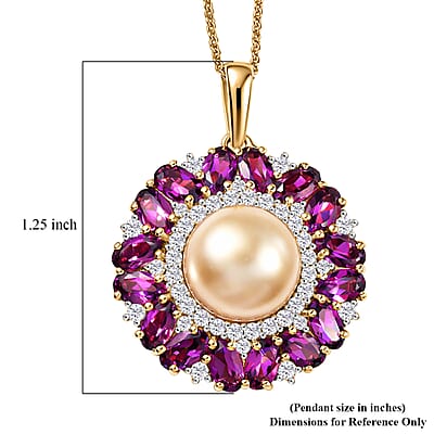 D'Joy South Sea Golden Cultured Pearl and Multi Gemstone 5.35 ctw Royal Bloom Pendant Necklace in 18K Vermeil Yellow Gold Over Sterling Silver 20 Inches