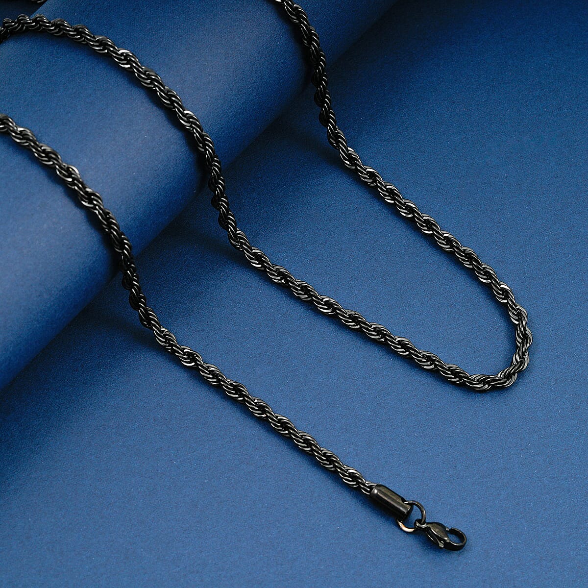 2 Piece Set - Rope Chain Bracelet (8-10In) and Necklace (23-25 Inches) in ION Plated Black Stainless Steel image number 1