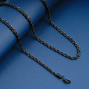 2 Piece Set - Rope Chain Bracelet (8-10In) and Necklace (23-25 Inches) in ION Plated Black Stainless Steel