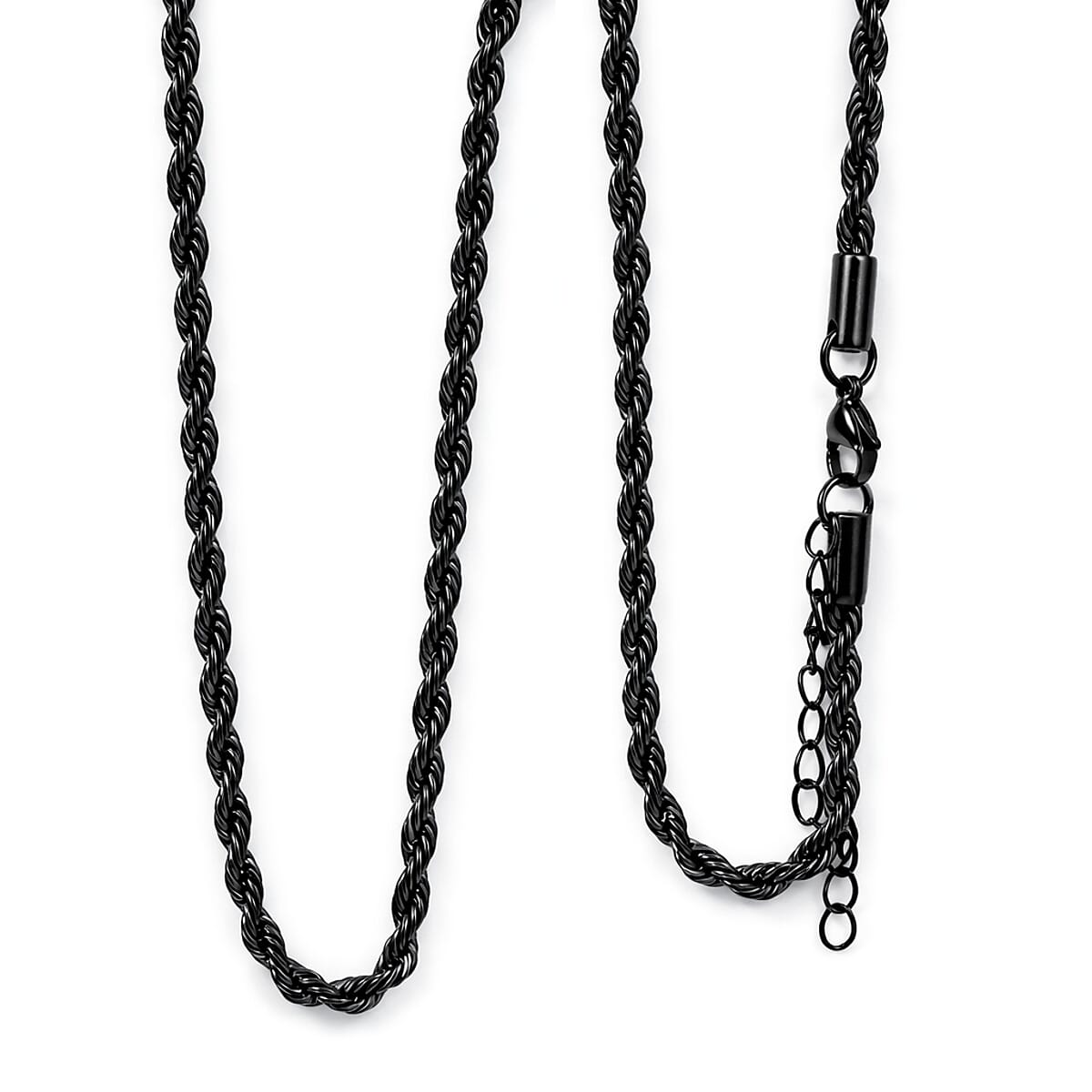 2 Piece Set - Rope Chain Bracelet (8-10In) and Necklace (23-25 Inches) in ION Plated Black Stainless Steel image number 3