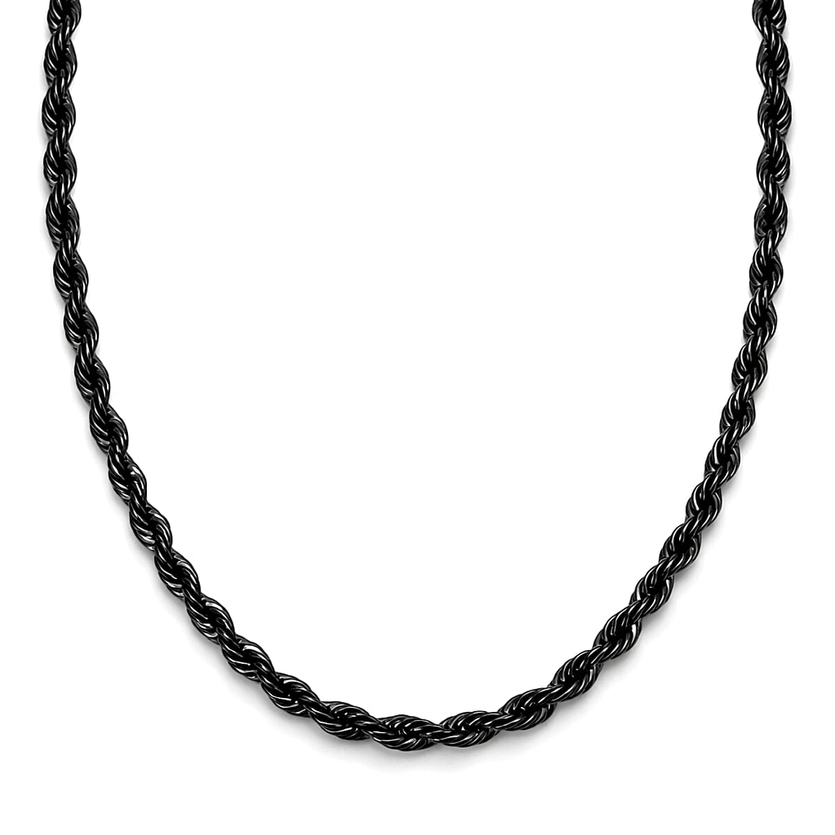2 Piece Set - Rope Chain Bracelet (8-10In) and Necklace (23-25 Inches) in ION Plated Black Stainless Steel image number 4