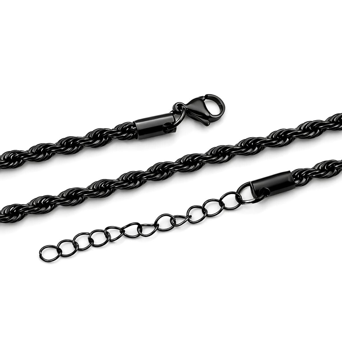 2 Piece Set - Rope Chain Bracelet (8-10In) and Necklace (23-25 Inches) in ION Plated Black Stainless Steel image number 5