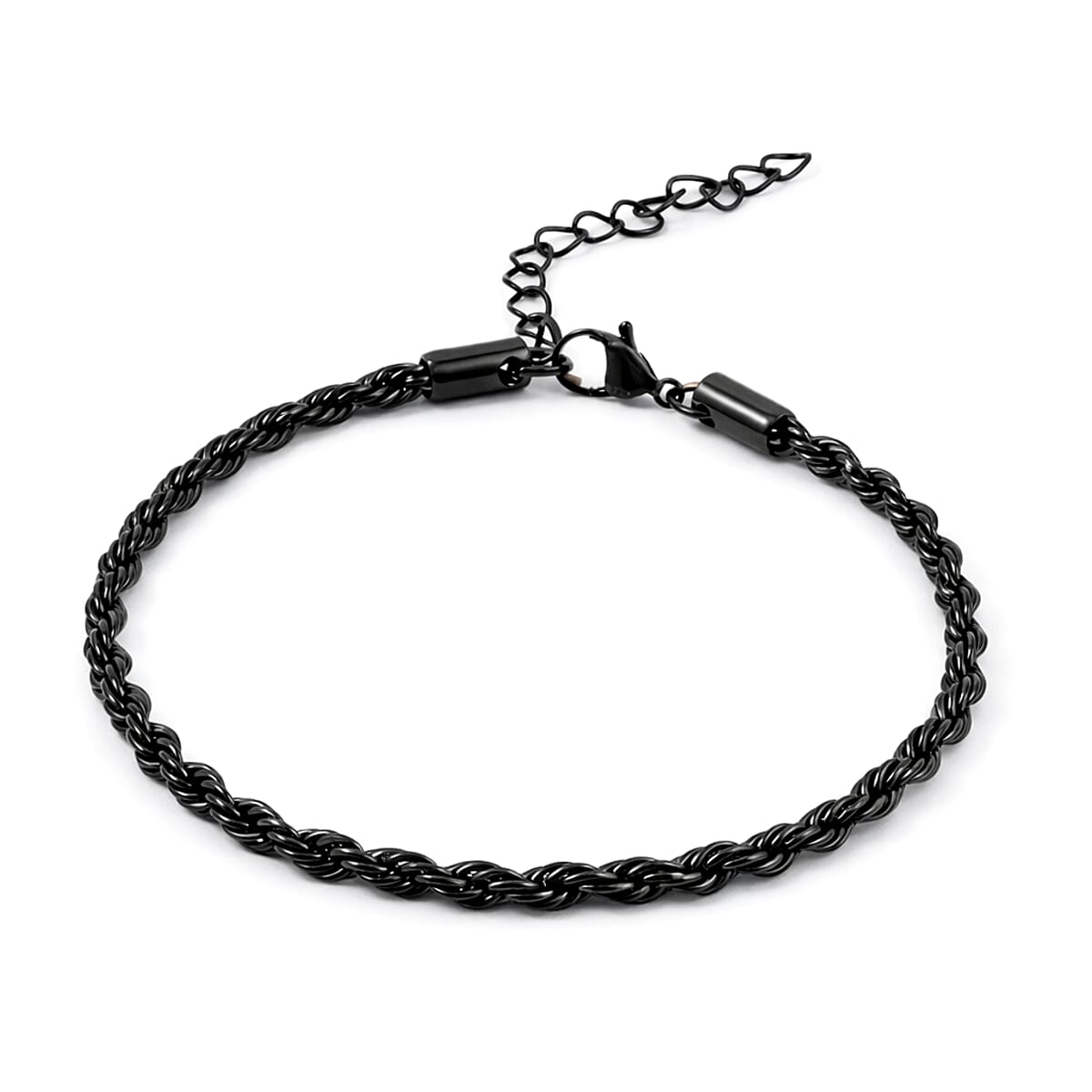 2 Piece Set - Rope Chain Bracelet (8-10In) and Necklace (23-25 Inches) in ION Plated Black Stainless Steel image number 7