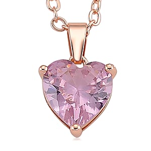 3 Piece Set - Pink Austrian Crystal Heart Bracelet (7.50In), Earrings and Necklace (20-22 Inches) in Rosetone