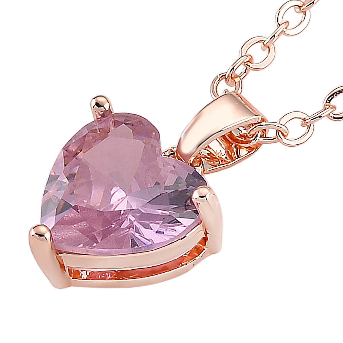 3 Piece Set - Pink Austrian Crystal Heart Bracelet (7.50In), Earrings and Necklace (20-22 Inches) in Rosetone image number 4