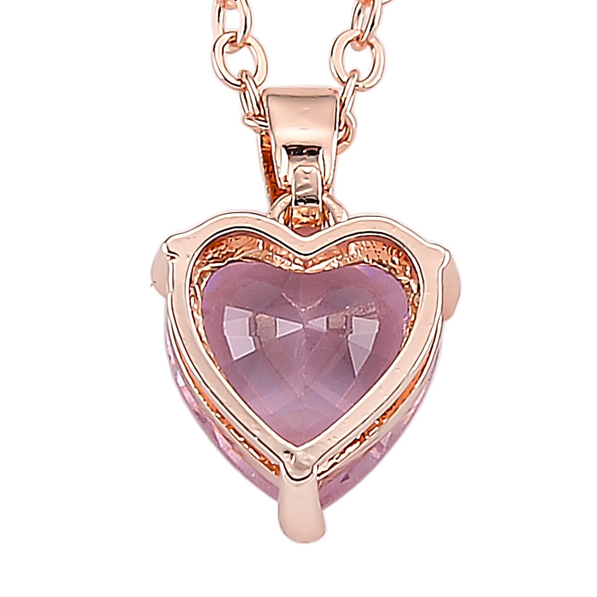 3 Piece Set - Pink Austrian Crystal Heart Bracelet (7.50In), Earrings and Necklace (20-22 Inches) in Rosetone image number 5