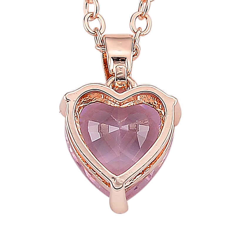 3 Piece Set - Pink Austrian Crystal Heart Bracelet (7.50In), Earrings and Necklace (20-22 Inches) in Rosetone
