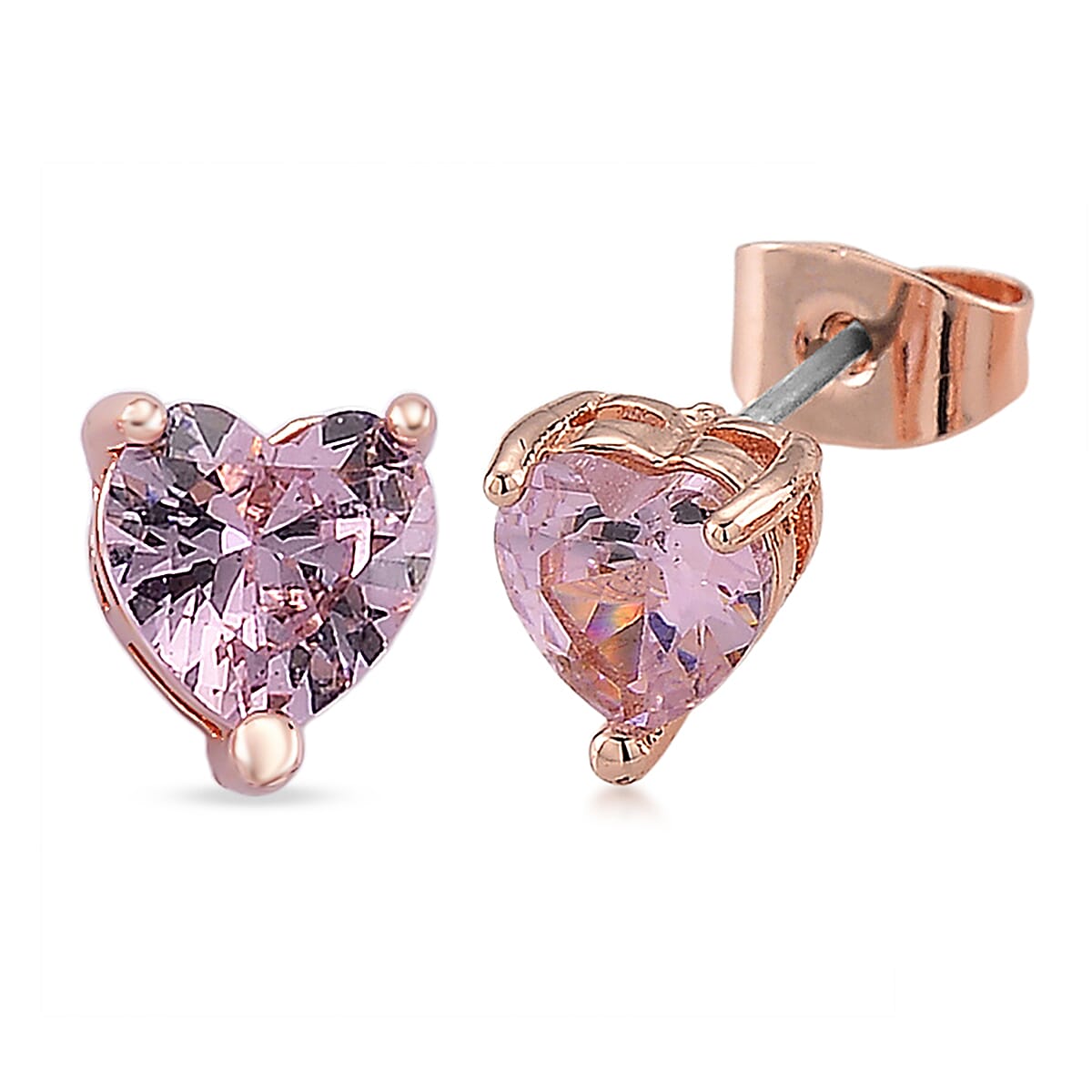 3 Piece Set - Pink Austrian Crystal Heart Bracelet (7.50In), Earrings and Necklace (20-22 Inches) in Rosetone image number 8