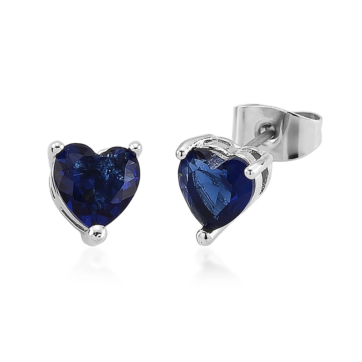 3 Piece Set - Blue Austrian Crystal Heart Bracelet (7.50In), Earrings and Necklace (20-22 Inches) in Silvertone image number 8