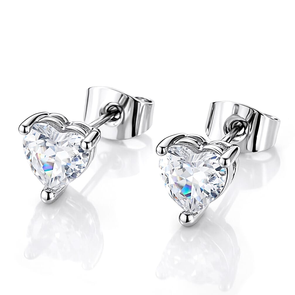 3 Piece Set - Austrian Crystal Heart Bracelet (7.50In), Earrings and Necklace (20-22 Inches) in Silvertone