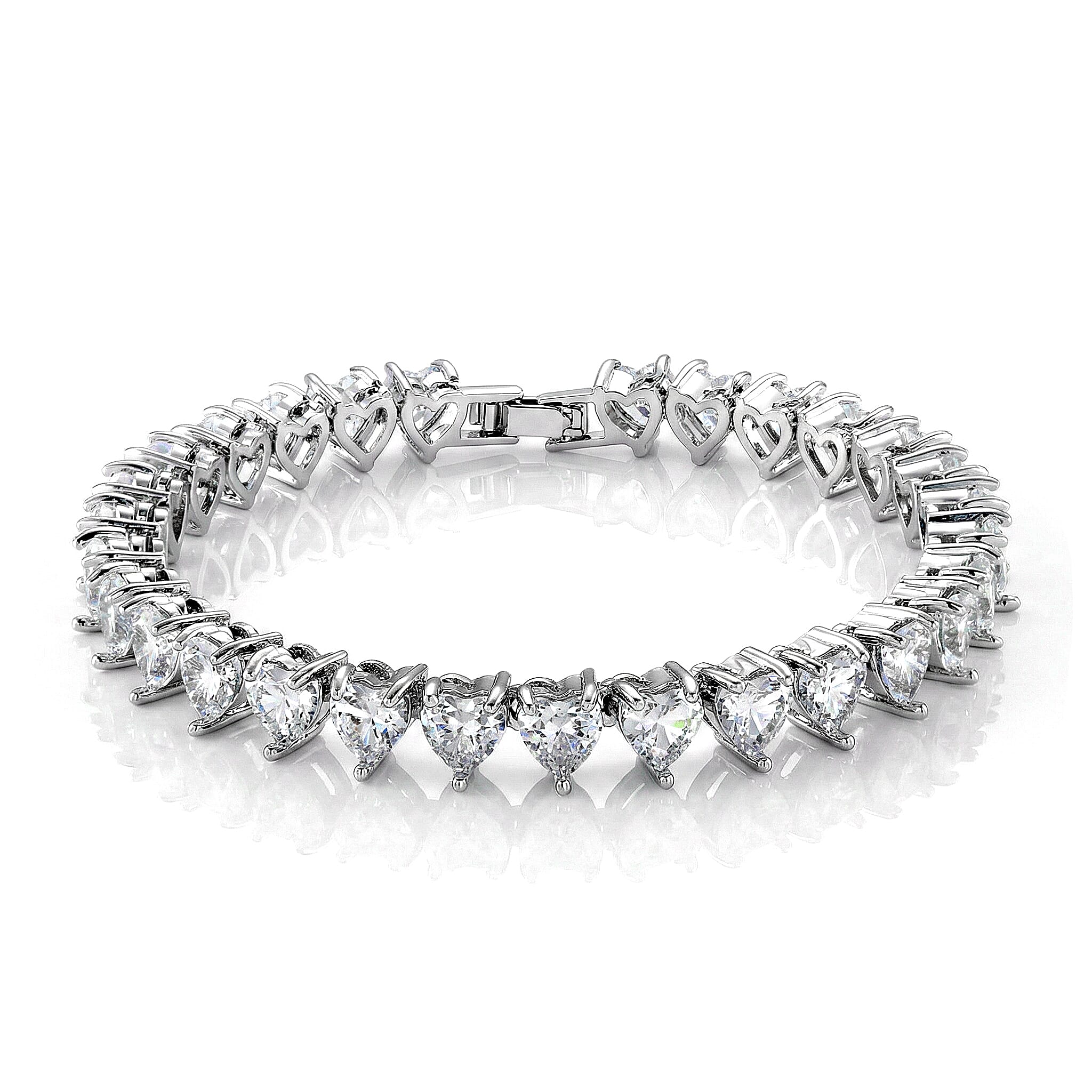 3 Piece Set - Austrian Crystal Heart Bracelet (7.50In), Earrings and Necklace (20-22 Inches) in Silvertone