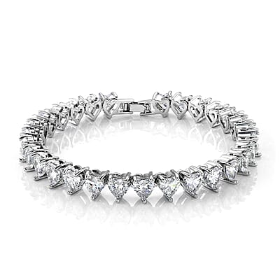 3 Piece Set - Austrian Crystal Heart Bracelet (7.50In), Earrings and Necklace (20-22 Inches) in Silvertone