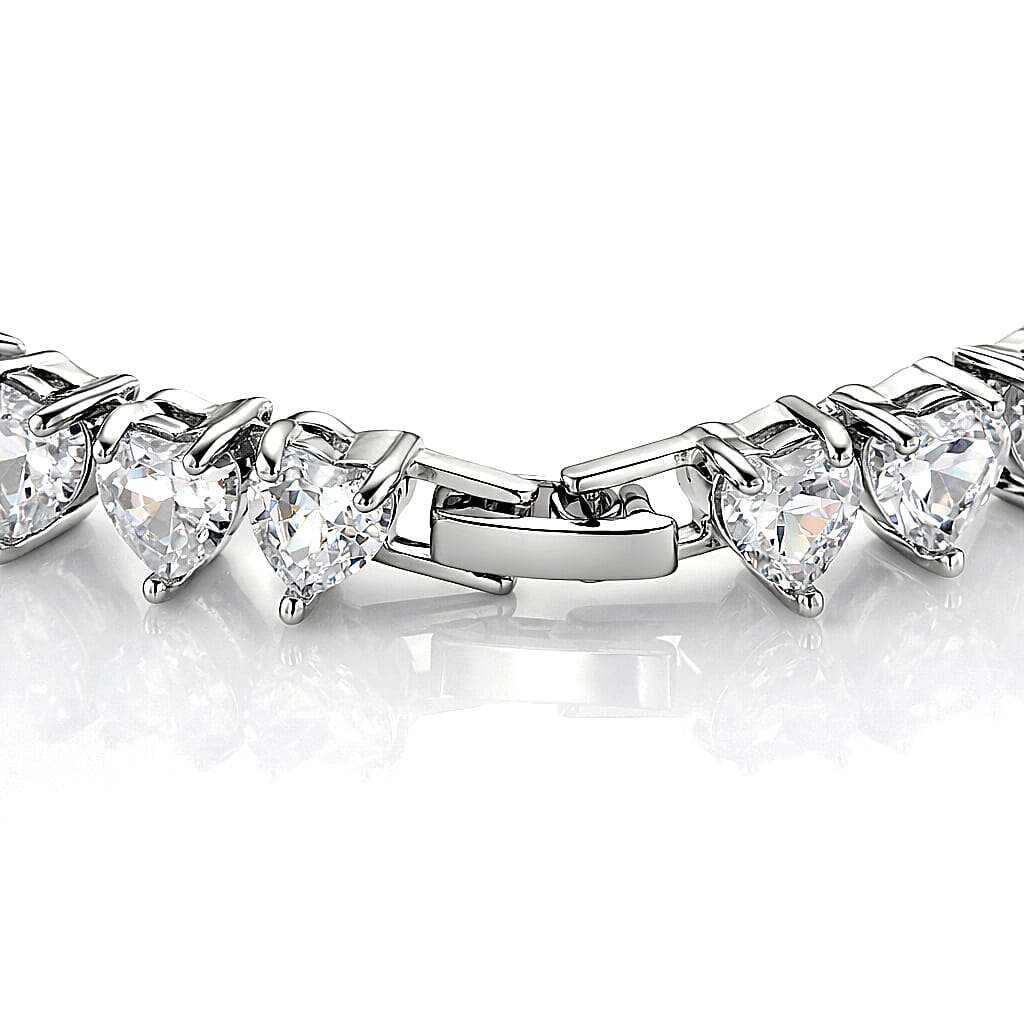 3 Piece Set - Austrian Crystal Heart Bracelet (7.50In), Earrings and Necklace (20-22 Inches) in Silvertone
