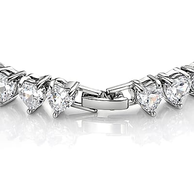 3 Piece Set - Austrian Crystal Heart Bracelet (7.50In), Earrings and Necklace (20-22 Inches) in Silvertone