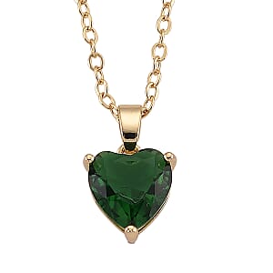 3 Piece Set - Green Austrian Crystal Heart Bracelet (7.50In), Earrings and Necklace (20-22 Inches) in Goldtone