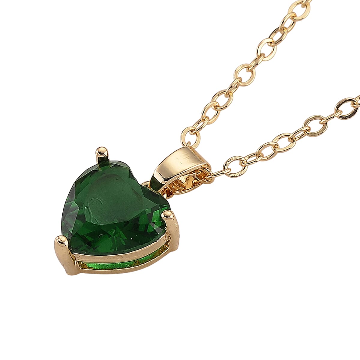 3 Piece Set - Green Austrian Crystal Heart Bracelet (7.50In), Earrings and Necklace (20-22 Inches) in Goldtone image number 4