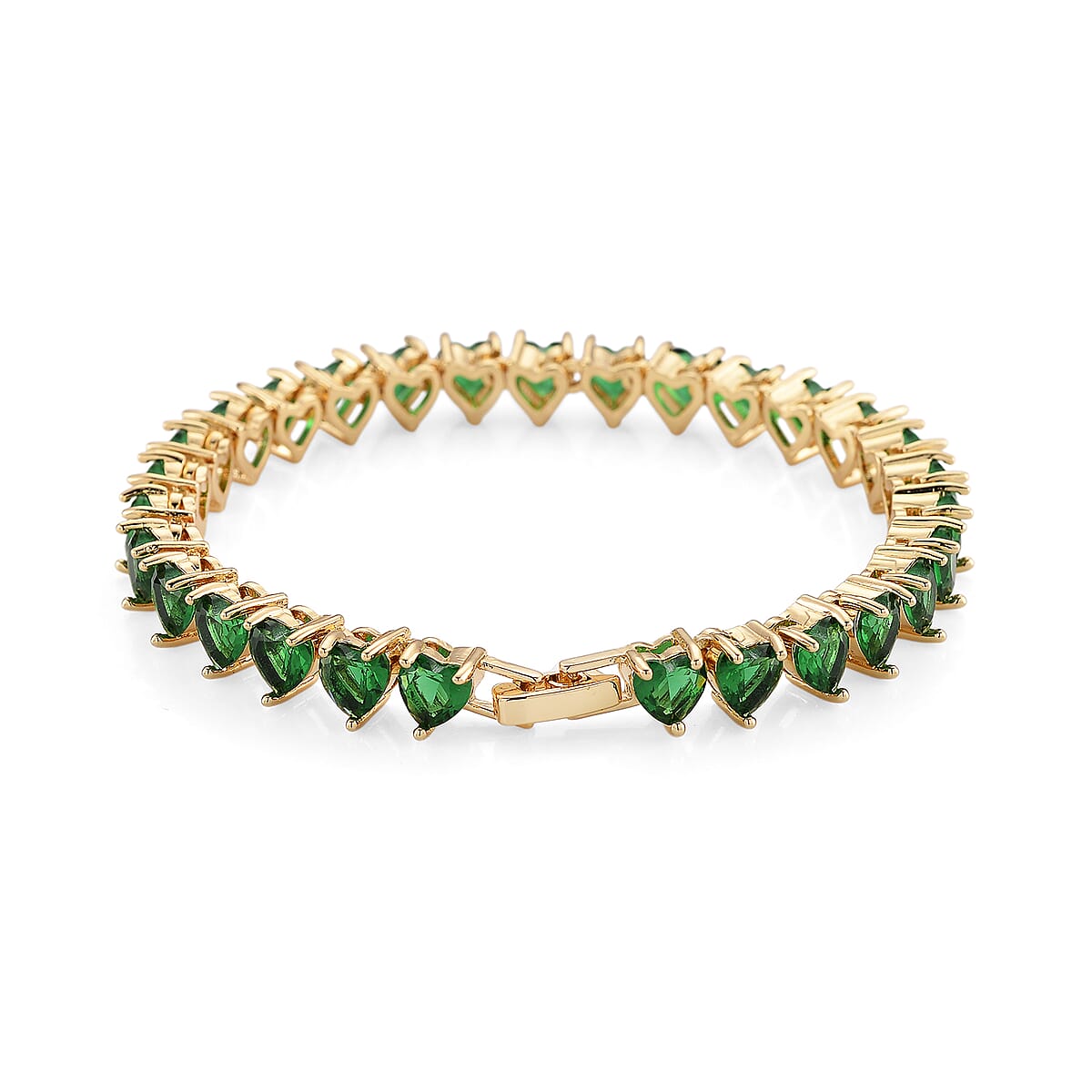 3 Piece Set - Green Austrian Crystal Heart Bracelet (7.50In), Earrings and Necklace (20-22 Inches) in Goldtone image number 7
