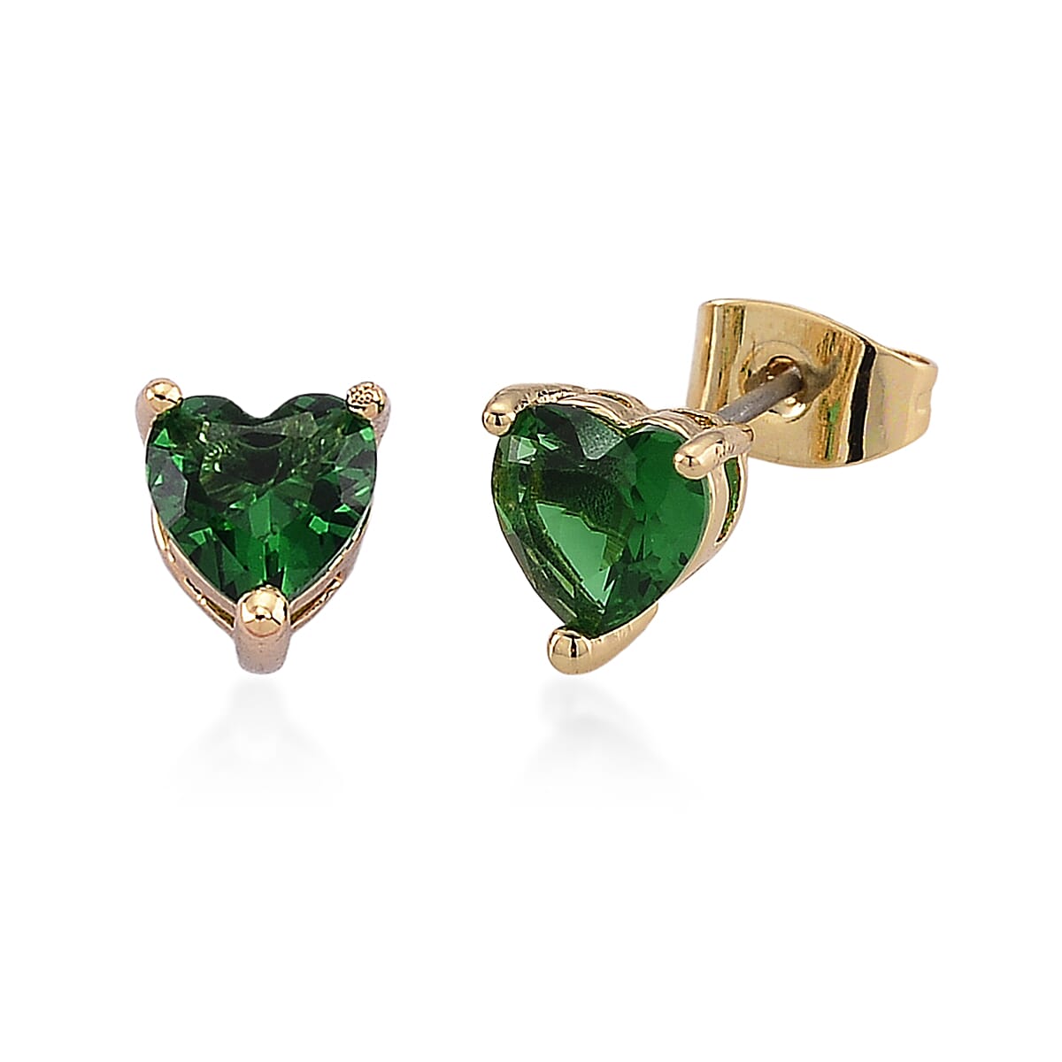 3 Piece Set - Green Austrian Crystal Heart Bracelet (7.50In), Earrings and Necklace (20-22 Inches) in Goldtone image number 8