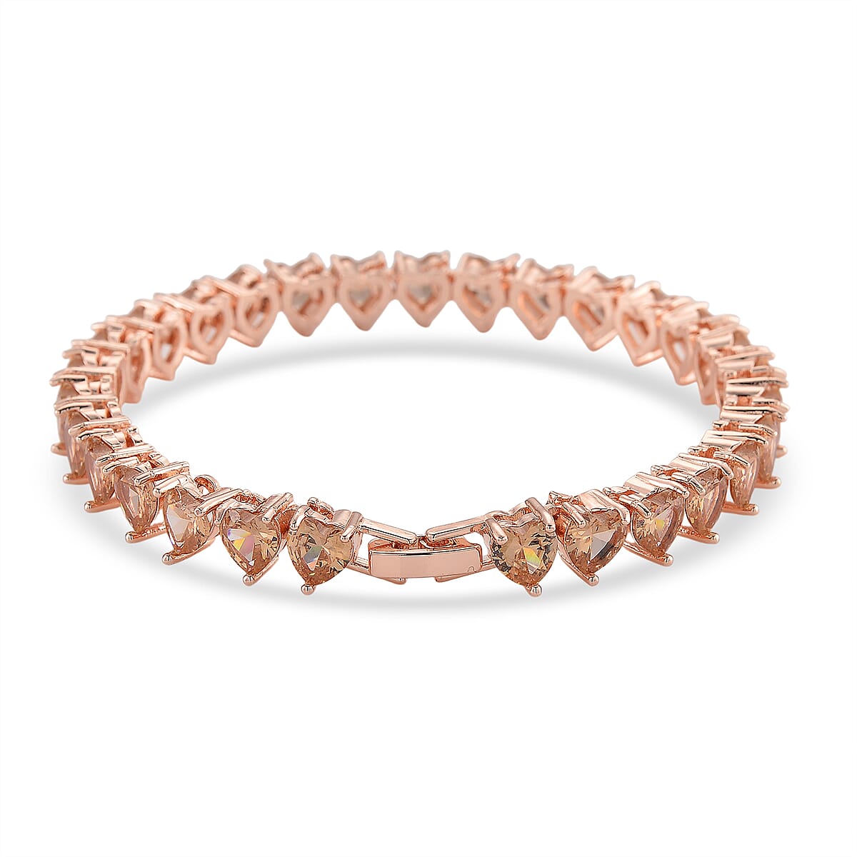 3 Piece Set - Champagne Austrian Crystal Heart Bracelet (7.50In), Earrings and Necklace (20-22 Inches) in Goldtone image number 7